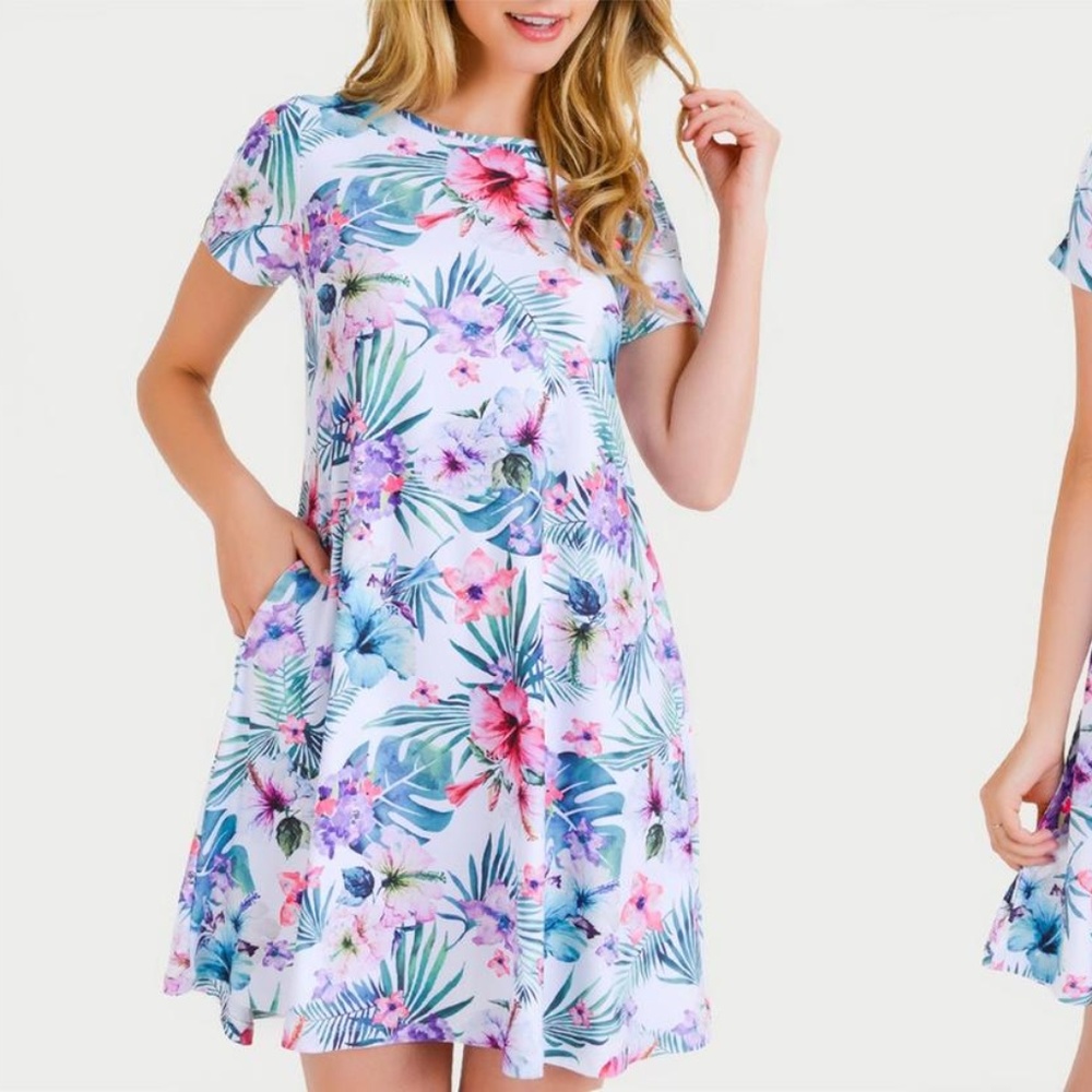White Hibiscus Printed Flare Dress